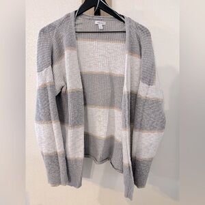 Nine West Gray and White Striped Open Front Cardigan Sweater